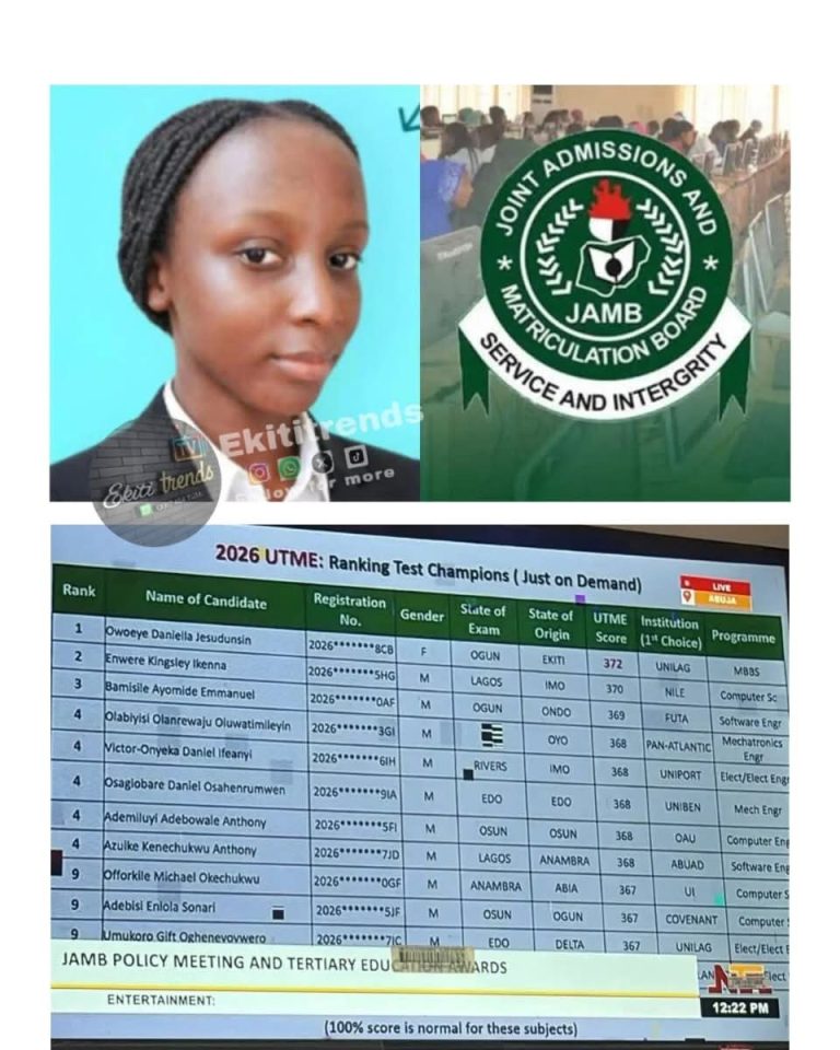 UTME 2026 :EKITI GIRL SCORES 372