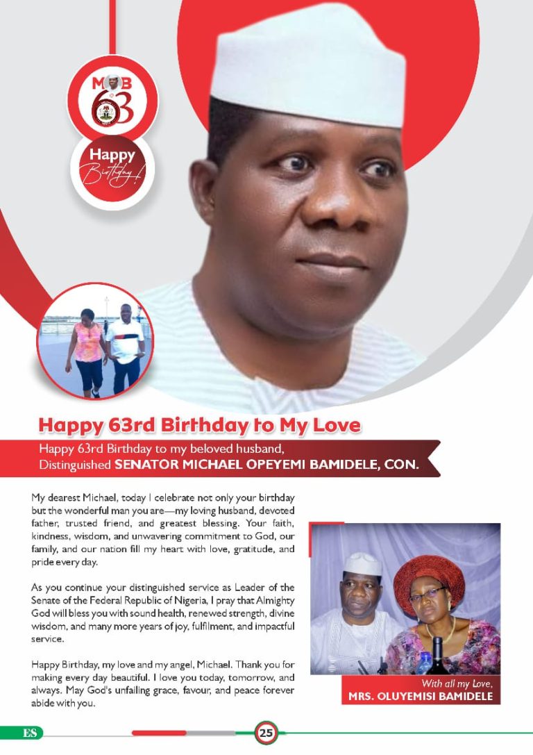 MOB @63: Happy Birthday to My Love — Mrs. Oluyemisi Bamidele Celebrates Senate Leader at 63